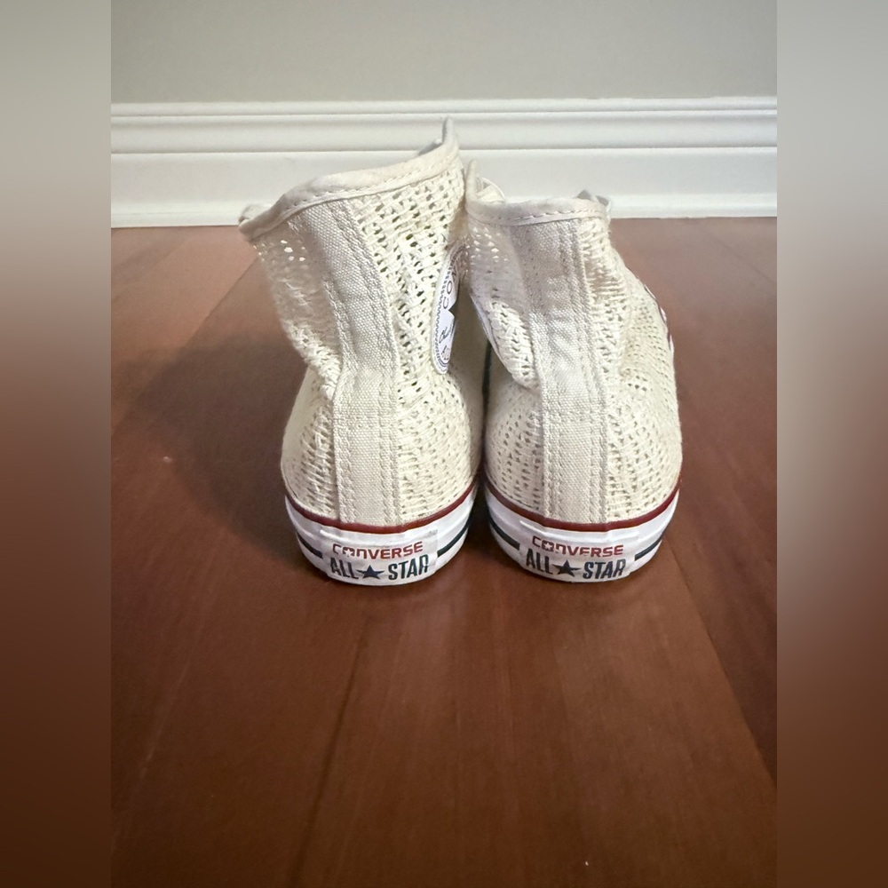 Cream Woven High-Top Converse Sneakers - Picture 2 of 10
